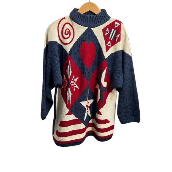 Vintage JASON MAXWELL Ramie Cotton Knit Red, White, & Blue Sweater Women's XL - Picture 11 of 11